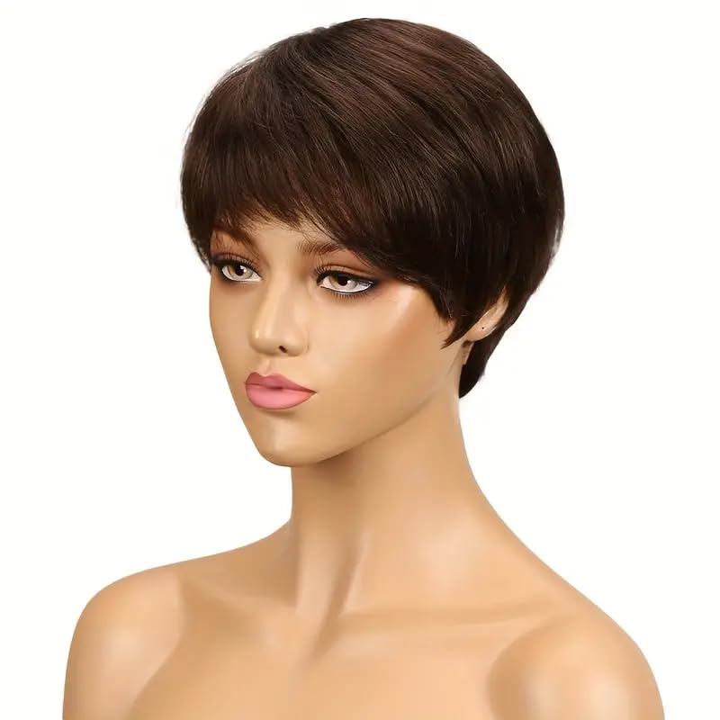 Short Hair Wig Brown Natural Straight Hair Wigs For Women - High Temperature Heat Resistant Wigs for Cosplay & Glamorous Parties (Brown) With Wigcap & Comb-image-42