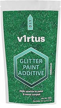 v1rtus Glitter Paint Additive - Emerald Green | 100g Metallic Flakes for Adding Sparkle to Paints & Wood Varnish | Add to Emulsion, Acrylic & Latex for Indoor Sparkly Walls