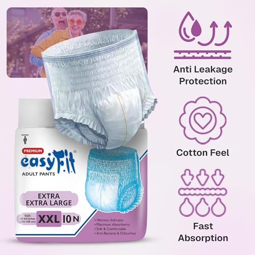 Image of Easyfit Adult Diaper Pants | 10 Count (XX-Large) | Waist 40-64 inch (102-168 cm) | Unisex | Leak Proof | Wetness Indicator | Overnight Protection | Elastic Waist | Anti-Bacterial Absorbent Core