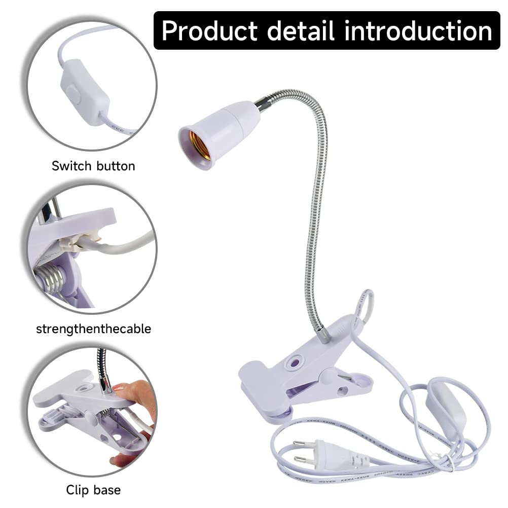 TIMESETL Lampe avec Pince E27 2Pcs Lampe de Bureau a Pince avec Interrupteur Flexible pour Lit Lampes de Table à Pinces, Lampes Spot Pinces, Réglable 360 ° Col de Cygne, Sans Ampoules