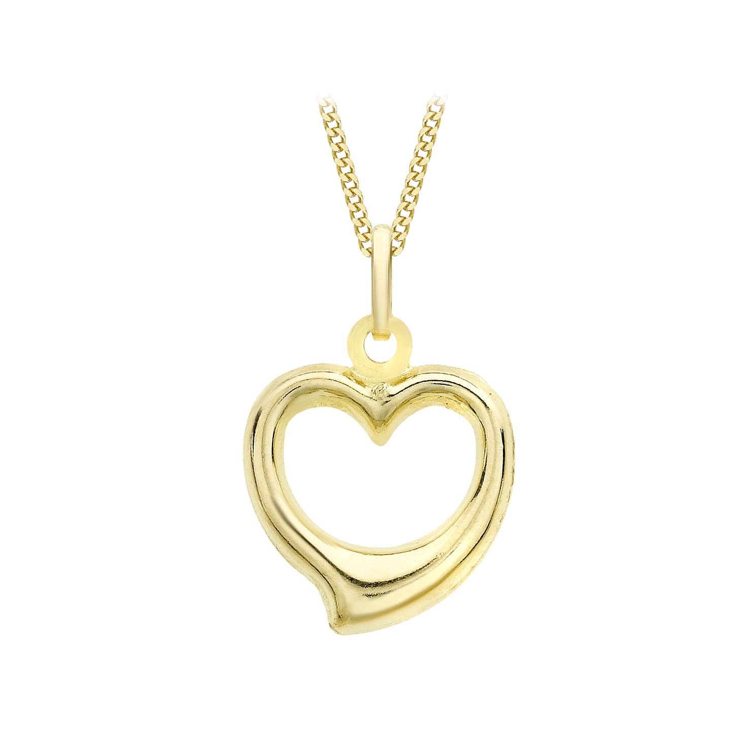 Women's 9 ct Gold 12 x 14 mm Heart Pendant on 9 ct Yellow Gold 0.7 mm Diamond Cut Curb Chain Necklace of Length 46 cm/18 Inch