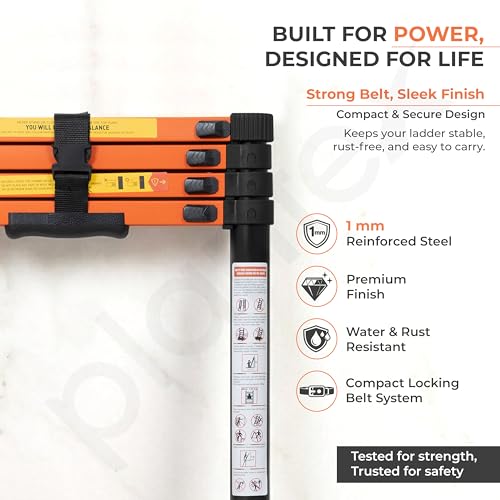 Image of Plantex 1.9m (6.23 ft.) Telescopic Ladder /Carbon Steel 5-Steps Portable & Compact Ladder /Foldable Multipurpose Collapsible Ladder for Home & Outdoor Use - (Orange)