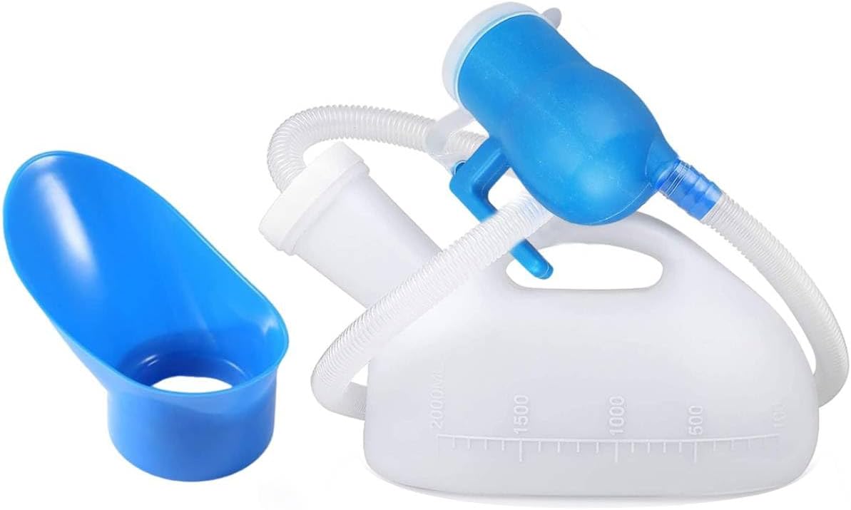 Urine Collector for Men 2000ml Urinals Urine Pot for Men with 5.2ft Long Tube, Reusable Spill Proof Outdoor Emergency Pee Bottle Male Standing Urinal Kettle for Kids Adult Camping Car Travel
