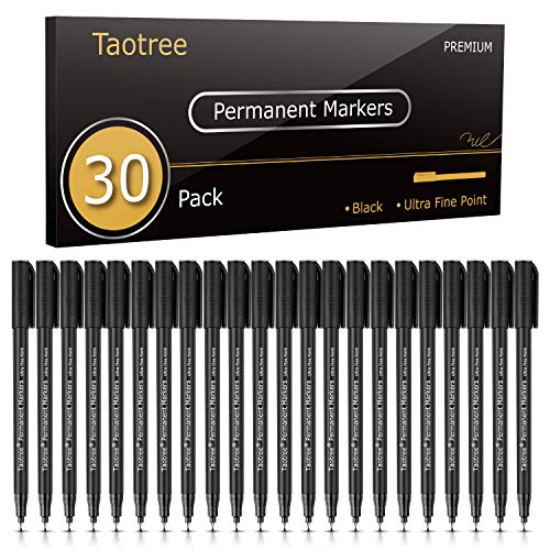 Taotree Ultra Fine Point Permanent Markers, 30 Pack Felt Tip Black Ink Permanent Art Marker Pens for Doodling, Marking, Writing, Drawing, Work on Paper, Plastic, Wood, Rock, Great for Art Crafts