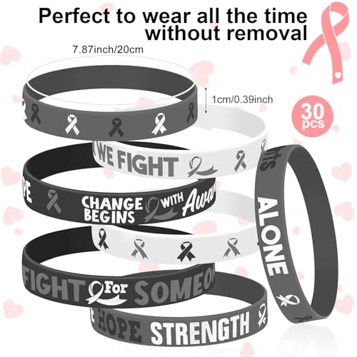 Cinrobiye 30 Pcs Cancer Prevention Awareness Silicone Bracelets,Colorful Ribbon Stretch Wristbands,Hope Faith Rubber Wristband Supplies Accessories for Ribbon Awareness Assorted Cancer Awareness2