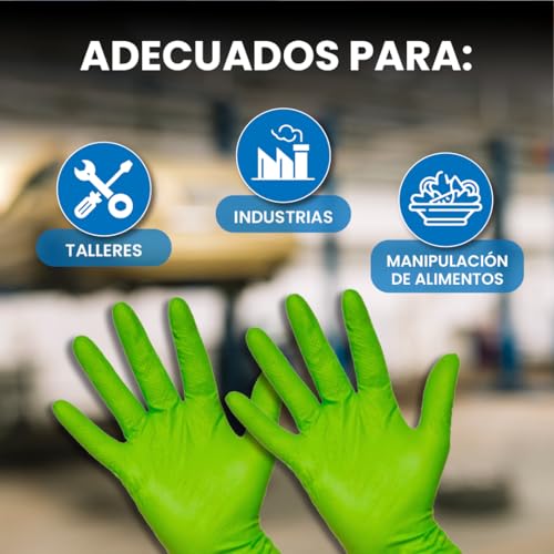 Guantes de nitrilo desechables verdes extra gruesos tamaño S 6