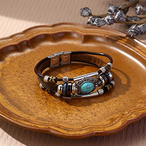 Pulsera de cuero multilayer vintage para hombre miniatura 7