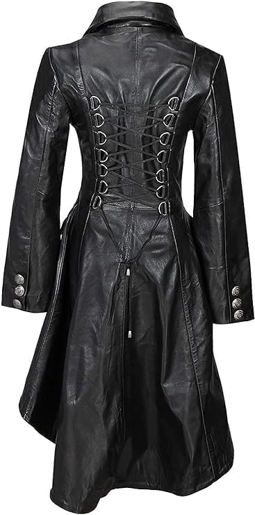 Edwardian Ladies Real Leather Long Back Victorian Gothic Style Coat3