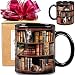 Cat Book Coffee Mug Gifts for Book Lovers, Bookish Mug Gifts for Readers, Library Bookshelf Cup, Cat Lovers Black Mugs 11oz