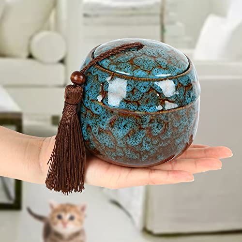 panthem Kleine und Große Keramik-Urne für Haustiere und Menschen, Mini-Urne für Asche von Hunden, Katzen und Menschen, Tierurne mit Deckel, Blau, 130 ml und 500 ml