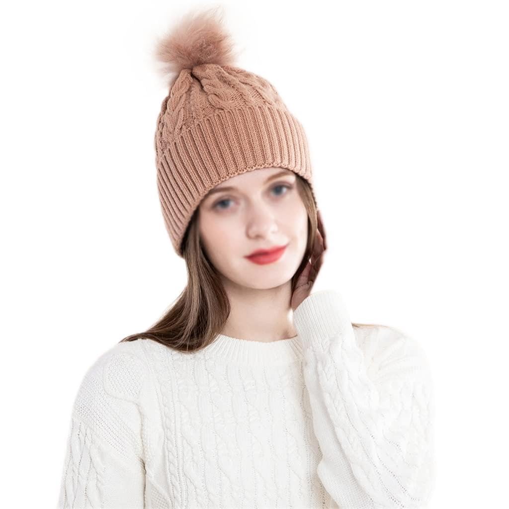 Gorro de Lana Informal con pompón Grande de Felpa para otoño e Invierno, Unisex, Grueso y cálido (Talla única)