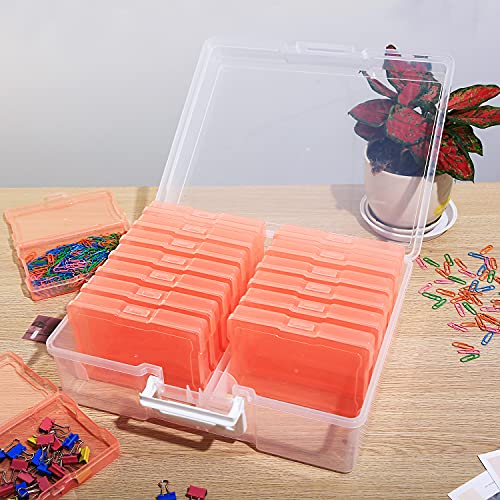 Naivees Photo Case 4" x 6" Photo Storage Case - 16 Inner Photo Organizer Boxes Transparent Craft Keeper Photo Storage Containers Box for Photos, Pictures,Art (Orange)