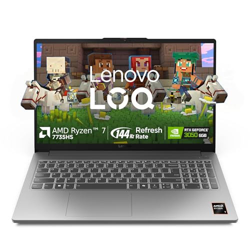Image of Lenovo LOQ Essential AMD Ryzen 7 7735HS | NVIDIA RTX 3050 6GB (16GB RAM /512GB SSD /144Hz Refresh Rate /15.6 inch (39.6cm) /Windows 11 /Office Home 2024 /3 Mon. Game Pass /Grey /1.8Kg), 83S0009SIN Gaming Laptop