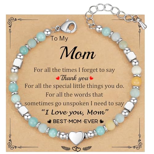 Christmas Gifts for Women, Stocking Stuffers for Teens Beaded Bracelets for Women Gifts for Mom Christmas Gift Mothers Day Gift for Grandma Daughter Bonus Mom Nature Stone Bead Bracelet Graduation Jewelry for Her 2026