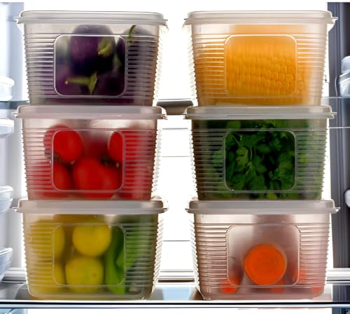 Image of HomeWiz Fridge Storage Containers 1400ml x6 | Air Tight Storage Container Set | Fridge Organiser Storage Boxes |Food Grade BPA-Free Plastic Containers |Stackable, Transparent, for Fruits & Vegetables