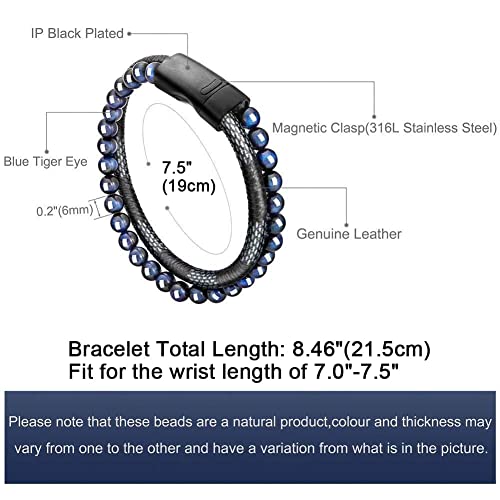 murtoo Mens Bead Leather Bracelet, Natural Bead, Steel and Leather Bracelet for Men Christmas Gift Idea2