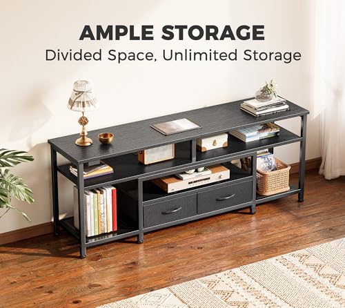 Huuger TV Stand for 55 60 Inch TV, Entertainment Center with Power Outlets and LED Lights, 54 Inch TV Console for Living Room, Media Console with Drawers and Shelves, Black, 8778BC