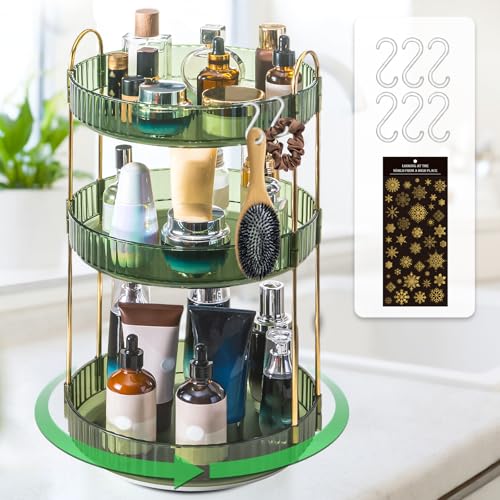 Makeup Organizer - 360 Rotating Vanity Organizer with Extra Hooks...