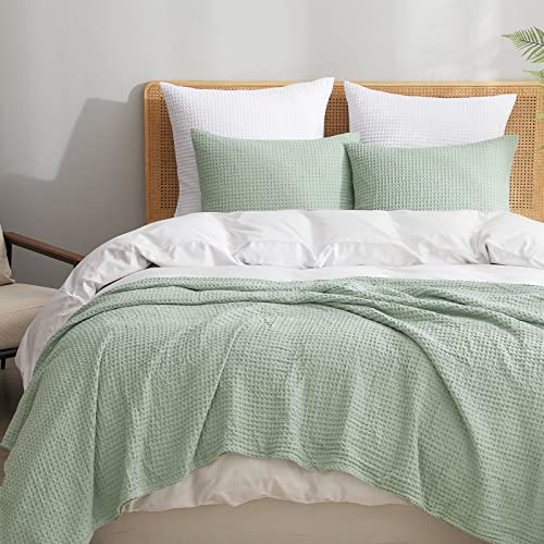Phf Ultra Soft Waffle Weave Pillowcases King Size 20" X 36" 2 Pack, No Insert, Breathable Skin-Friendly Pillow Shams, Decorative Waffle Weave Pillow Case Covers, Sage Green #TOP1