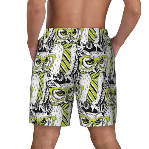 Green Glasses Tie Owl Funny Men's Swim Trunks Board Shorts Quick Dry-4