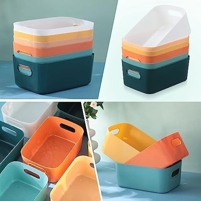 Wenqik 12 Pcs Plastic Storage Bins Storage Basket with Handles Toy Organizers and Storage Containers for Home Cupboard Kitchen Office Bathroom Pantry Organization Box(Bright, 9.6 x 6.3 x 3.9 Inch)