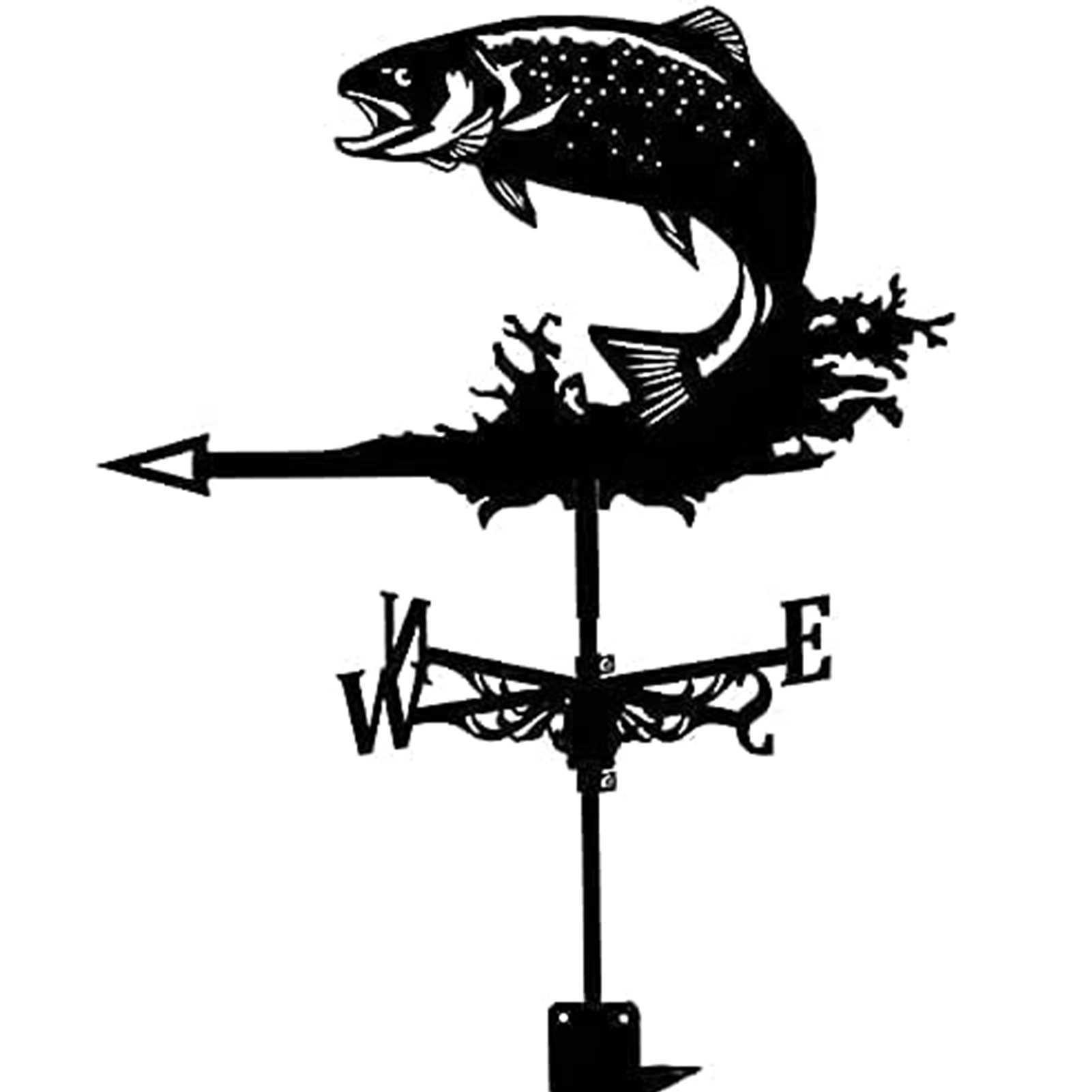 Klonwg Black 3D Animal Fish Metal Weathervane Vintage Wind Direction Indicator Kit For Outdoor Farm Garden Roof Paddock Decoration Weather Vane