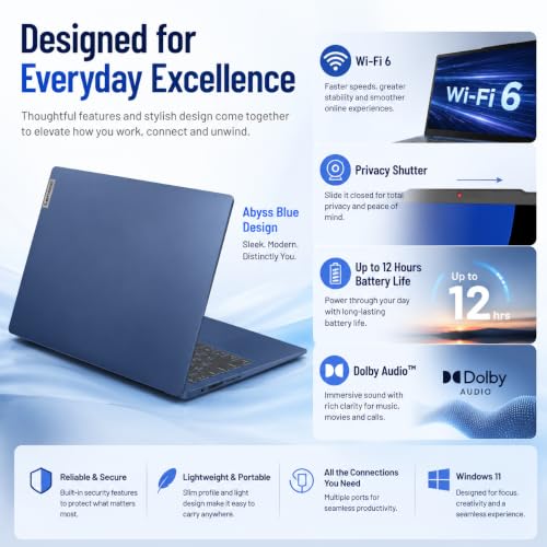 Image of Lenovo IdeaPad Slim 3i, 15.6 inch FHD Laptop, Quad-Core Intel N150, 8GB DDR5, 128GB Storage, Windows 11 with Microsoft 365, Numeric Keypad, Lightweight, Blue