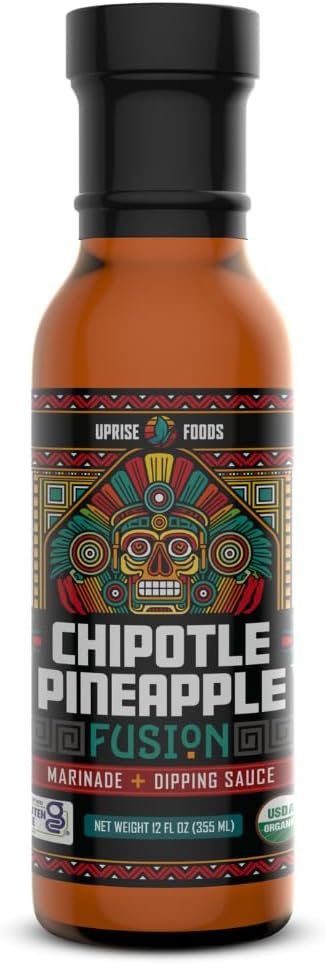 Chipotle Pineapple Fusion | Organic Chipotle Sauce with Sweet Heat | Dairy-Free, Gluten-Free, Plant-Based, Glass Bottle Marinade & Dip | Pineapple Sweetness, Taco Condiment, Spicy Vegan Sauce (12 OZ)