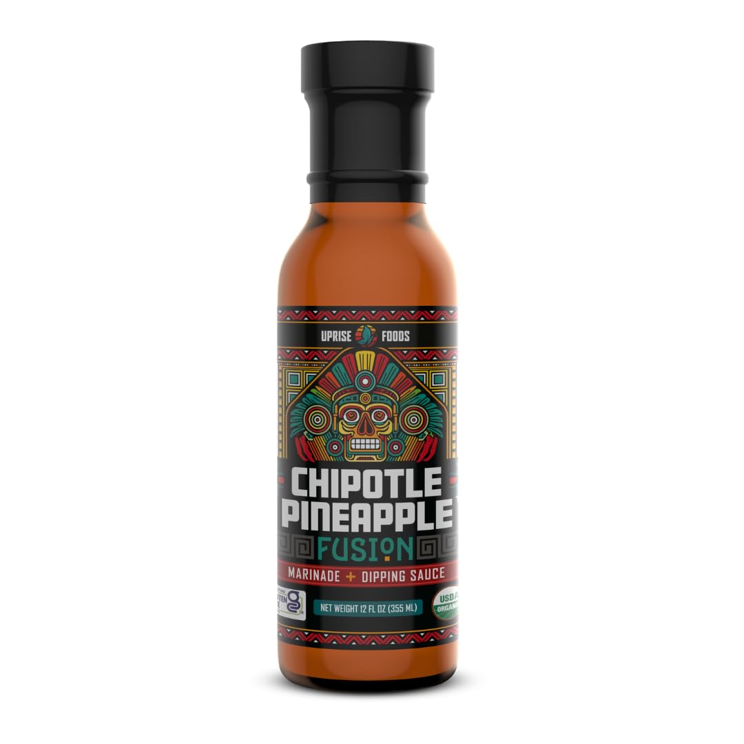 Chipotle Pineapple Fusion | Organic Chipotle Sauce with Sweet Heat | Dairy-Free, Gluten-Free, Plant-Based, Glass Bottle Marinade & Dip | Pineapple Sweetness, Taco Condiment, Spicy Vegan Sauce (12 OZ)