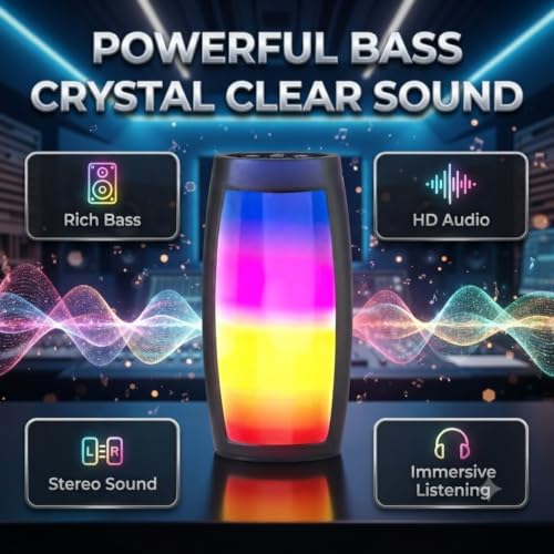 Image of Portable Bluetooth Speaker 5W with Dynamic Bass, RGB Lights, Bluetooth 5.0, USB & TF Card Playback, Built-in Microphone, Hands-Free Calling, Splash-Resistant Wireless Speaker for Smartphones