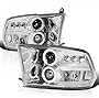 SPEC-D TUNING Twin Halo Chrome Housing Clear Lens Projector Headlights Compatible with 2009-2018 Dodge Ram 1500, 2010-2018 Dodge Ram 2500/3500 Left + Right Pair Headlamps Assembly