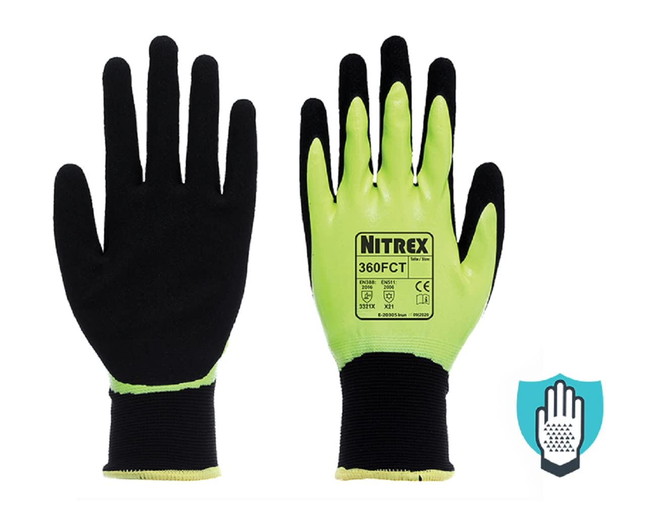 NITREX Unigloves 360FCT – 10 pares – Guantes térmicos de nitrilo de doble inmersión con tecnología NitreGrip, en amarillo de alta visibilidad