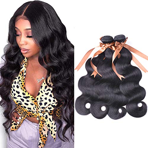 ALLRUN Brazilian Virgin Hair Body Wave Bundles 100% Unprocessed Human Hair Body Wave 4 Bundles (22 24 26 28) Brazilian Body Wave Human Hair Extensions Natural Black