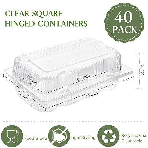 Toflen HU-XI-201 Disposable Sturdy Plastic Hinged Food Containers With Clear Lids (40 Pack) Clamshell Take Out Loaf Containers 7.2X4.7X3 Inches To Go Dessert Box Cake Slice Salad Pastry Sandwich Container thumb #1