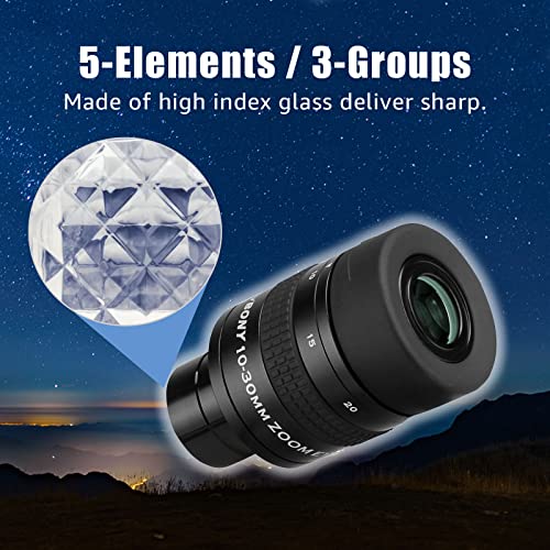 Svbony Sv170 Telescope Eyepiece, Zoom Eyepiece, 1.25 Inch 10Mm To 30Mm Zoom Fmc 5 Element 3 Group Telescope Accessory, For Telescope #TOP7
