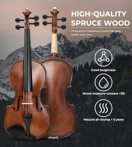 image for Vangoa 4/4 Solid Wood Acoustic Violin Full Size Fiddle Set for Beginne