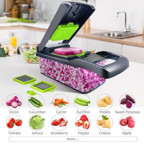 Image of Manual Vegetable Cutter 14-in-1 Food Chopper with 8 Blades Onion Chopper with Storage Box Multipurpose Slicer Dicer for Fruits