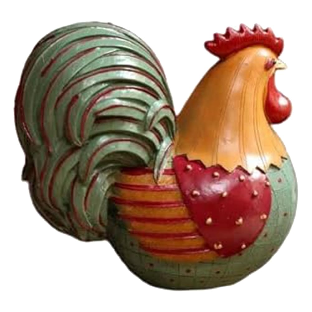 CTRLZS Chicken Statue, Resin Rooster Statue, Cute Animal Sculpture Decoration, Rural Oil Painting Style Statue Gift Blue