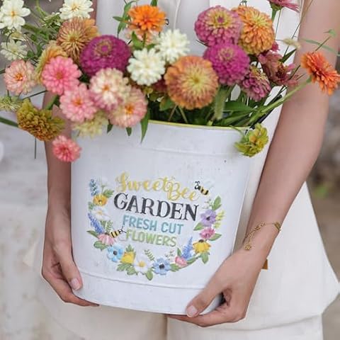 Z² BellaDecor Galvanized Flower Buckets Metal Bucket with Handle Flower Buckets for Cut Flowers Plant Pot Decorative Tin Pails with Handles for Wedding Decorations Garden Planter Home Decor Cover
