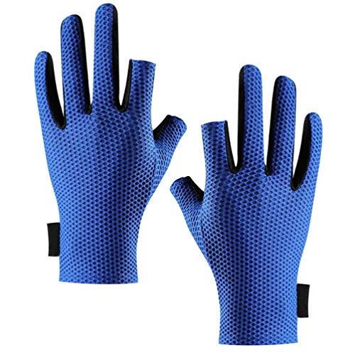 CLISPEED 1 par Luvas de Pesca Antiderrapante Luvas Sem Dedos Duplas Protetor de Dedo para Pesca (Azu