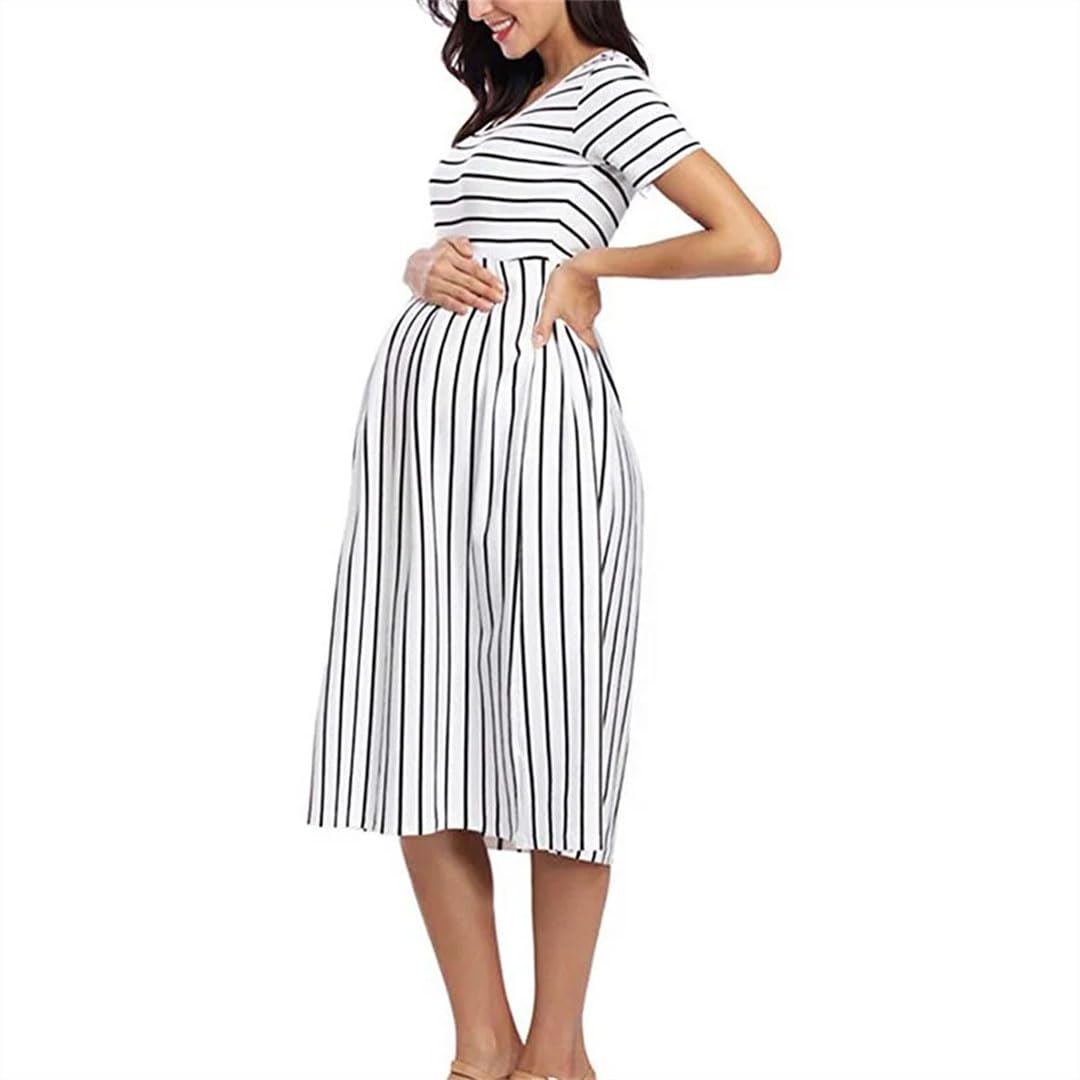 Vestito da donna estivo casual a righe premaman manica corta vestiti gravidanza A-Line Baby Shower Dress premaman pigiama