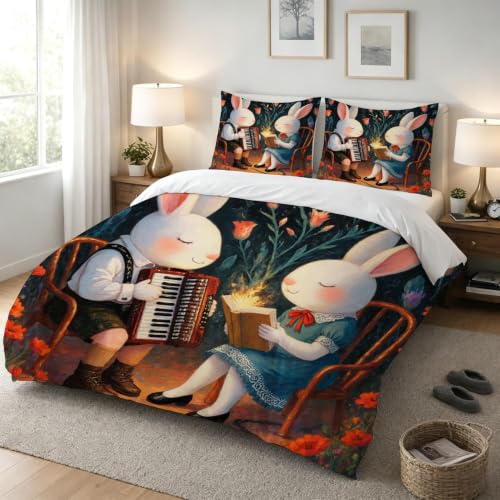 Housse de couette 160x200 lapin en microfibre durable haute densité - 4