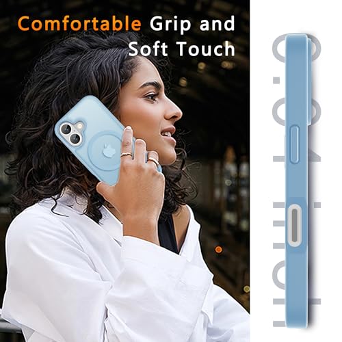 Image of LATVIN for iPhone 16 Plus Case, Magnetic Phone Cover, Compatible with MagSafe, Military Grade Protection, Translucent Matte Frosted Back, Light Blue