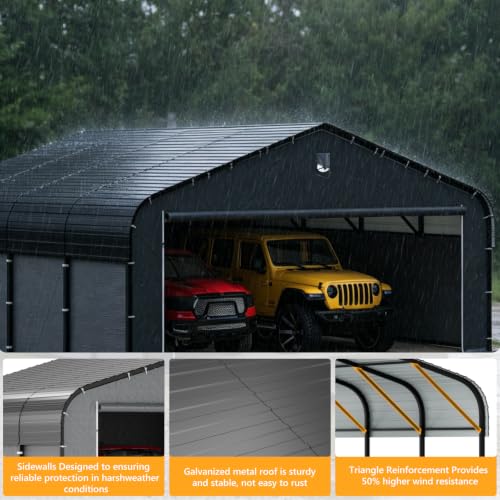 Image of 20x20 Metal Carport with Removable Sidewalls, Heavy Duty Car Carport Canopy, 100MPH Wind Resistance for Cars, Boats, Trucks, Outdoor Parties