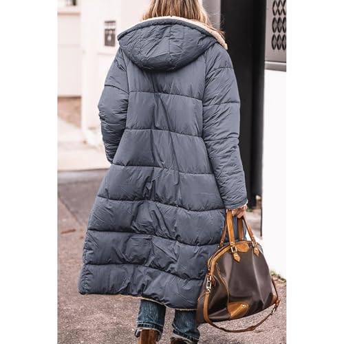 Womens Puffer Coat Trendy Reversible Sherpa Jacket Long Shearling Fleece Coats Zip Up Hoodie Warm Winter Outerwear4