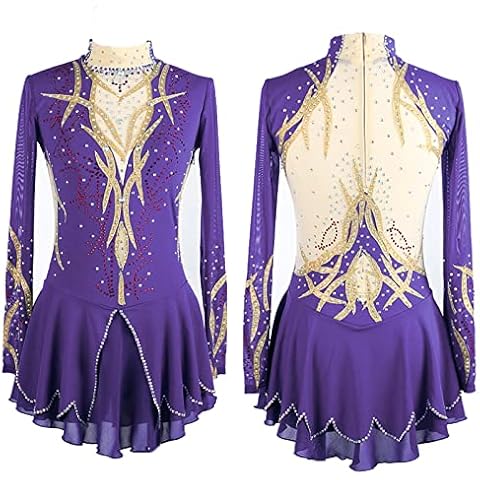 ZEDDG Figure skating Dress for Girls Women Professional Stage Performance Costume Ice Skating Dress ballet dance Breathable High Elasticity Rhythmic Gymnastics Leotards,Purple-XL Cover