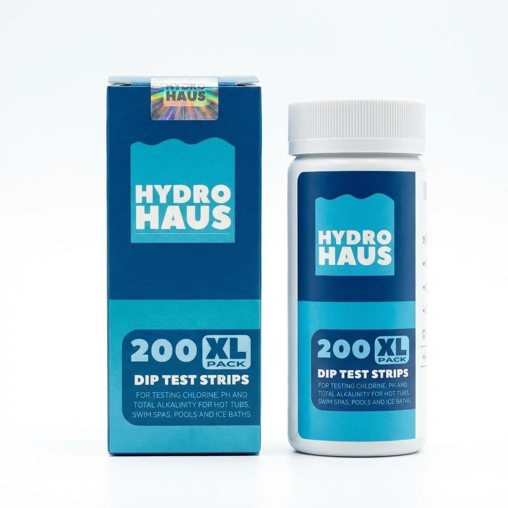 Hydro Haus XL 200 Hot Tub & Pool Test Strips – 3-in-1 Water Testing Kit for Chlorine, Bromine & pH – Spa & Swimming Pool Chemical Test Strips – Extra Large 200 Pack