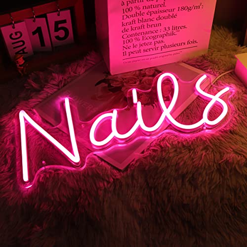 Image of Planzo Nails LED Neon Light Sign Cool Girls Bedroom Beauty Salon Wall Decor | Business Neon Sign Decor, Studio Stores Barber Shops Neon Light, Boss Lady Birthday Christmas Gift, USB, 15.75 inchx6.34 inch Pink