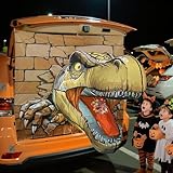 Epochleno 2025 Halloween Trunk or Treat Car Decorations, T-Rex Theme Halloween Car Inflatable Decor, Built-in LED Lights & Candy Pocket for Outdoor Trunk Parties & Events