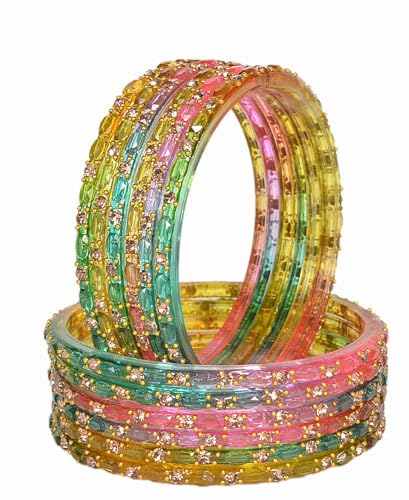Image of Swara Creations Glass Bangles set for Women | Zirconwork Golden Raindrops Bangles Collection | Ethnic, Festive & Special Occassions(12Pcs)(SKU287)